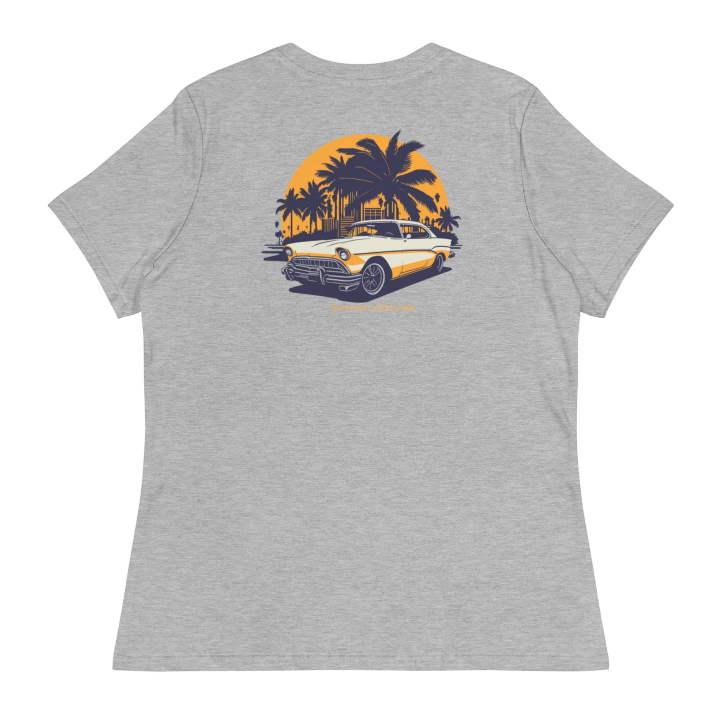 Classic Car Skyline Palm Trees Women's Relaxed T-Shirt