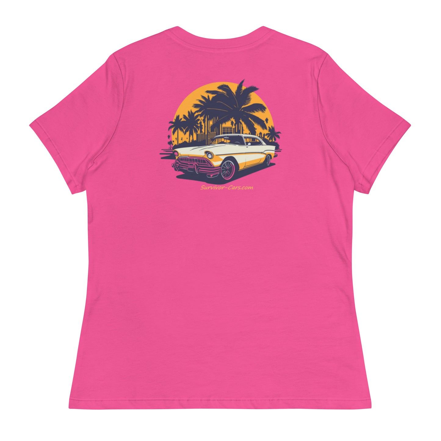 Classic Car Skyline Palm Trees Women's Relaxed T-Shirt