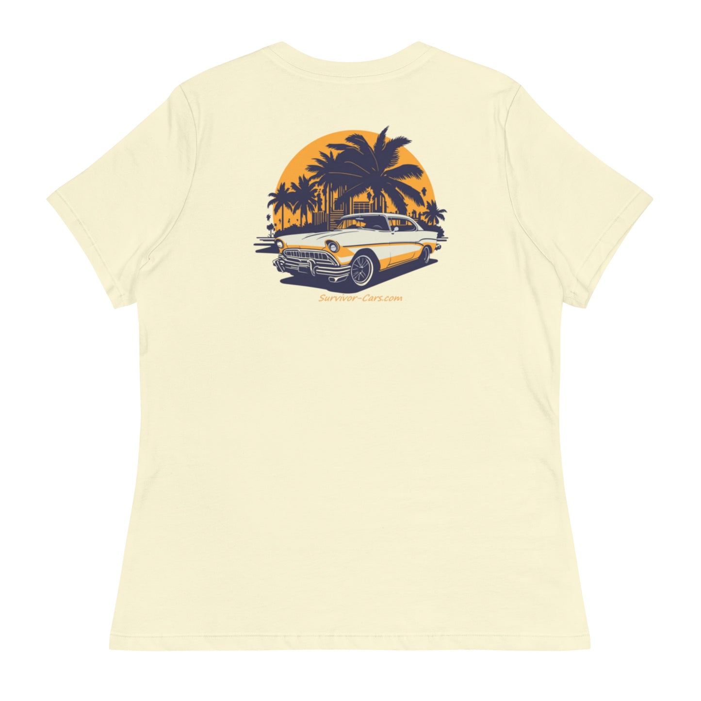 Classic Car Skyline Palm Trees Women's Relaxed T-Shirt
