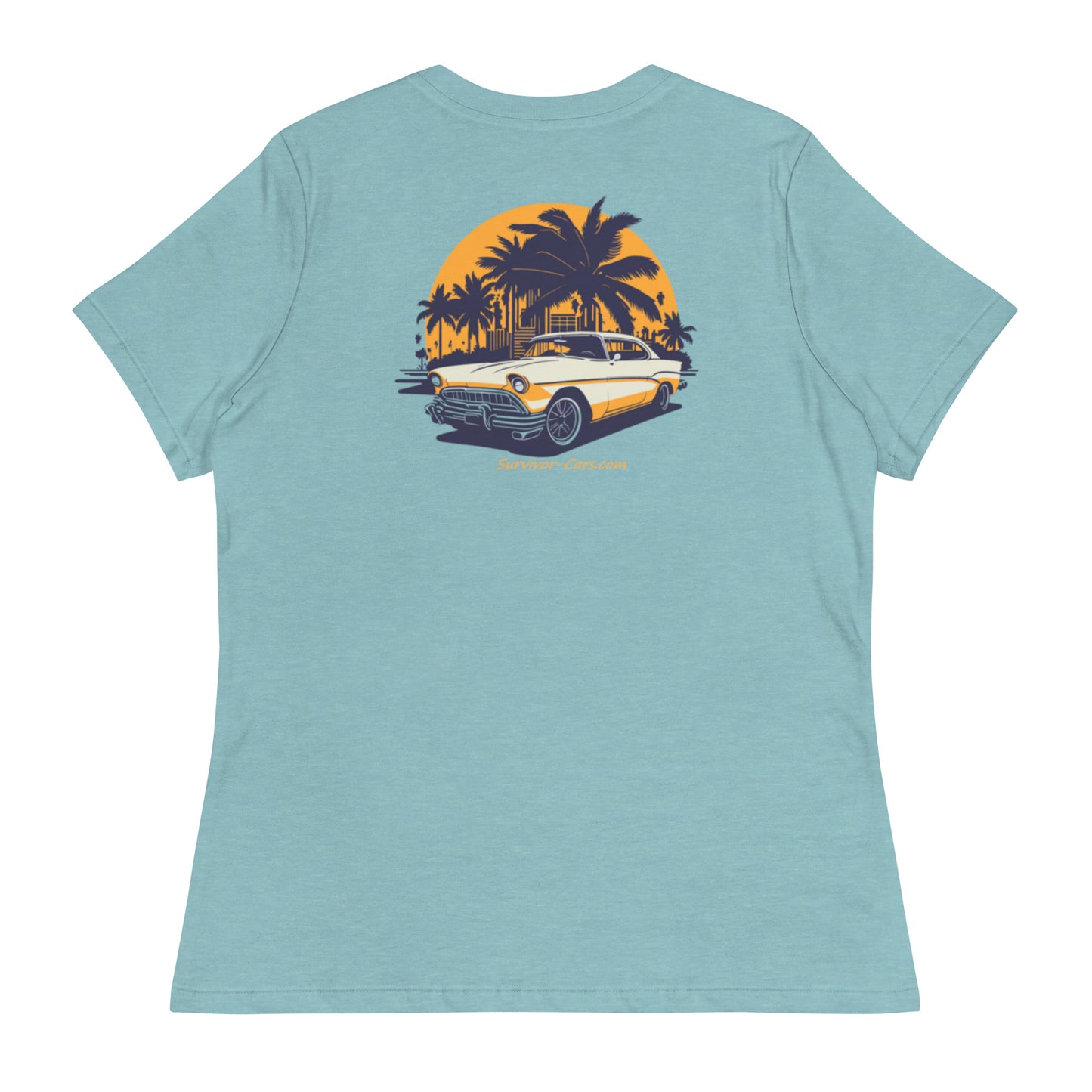 Classic Car Skyline Palm Trees Women's Relaxed T-Shirt