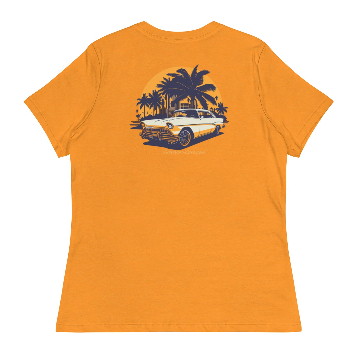 Classic Car Skyline Palm Trees Women's Relaxed T-Shirt