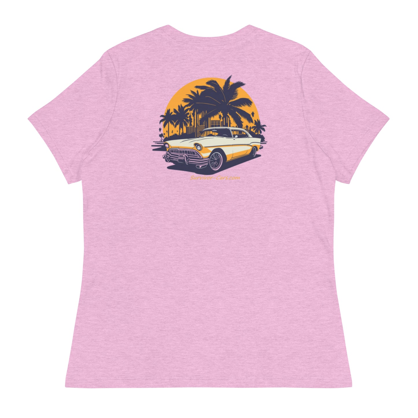 Classic Car Skyline Palm Trees Women's Relaxed T-Shirt