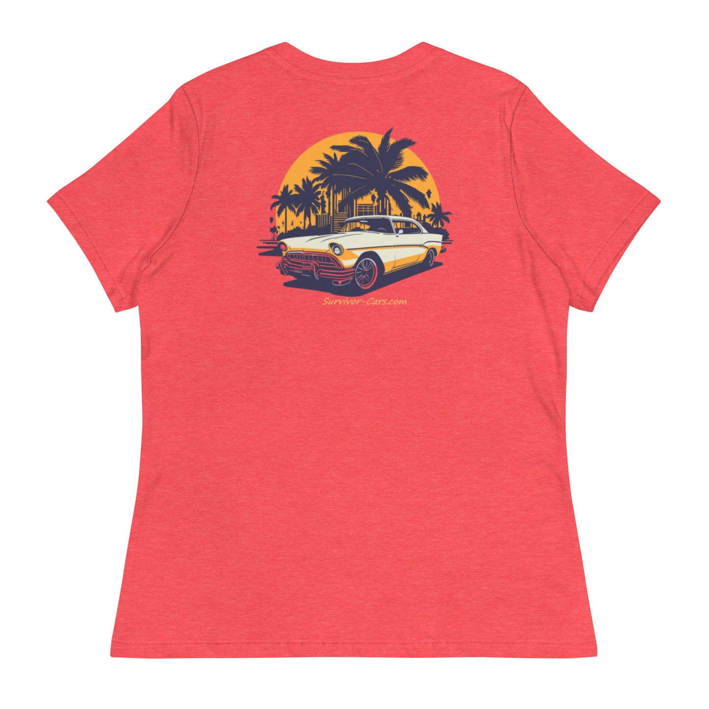 Classic Car Skyline Palm Trees Women's Relaxed T-Shirt