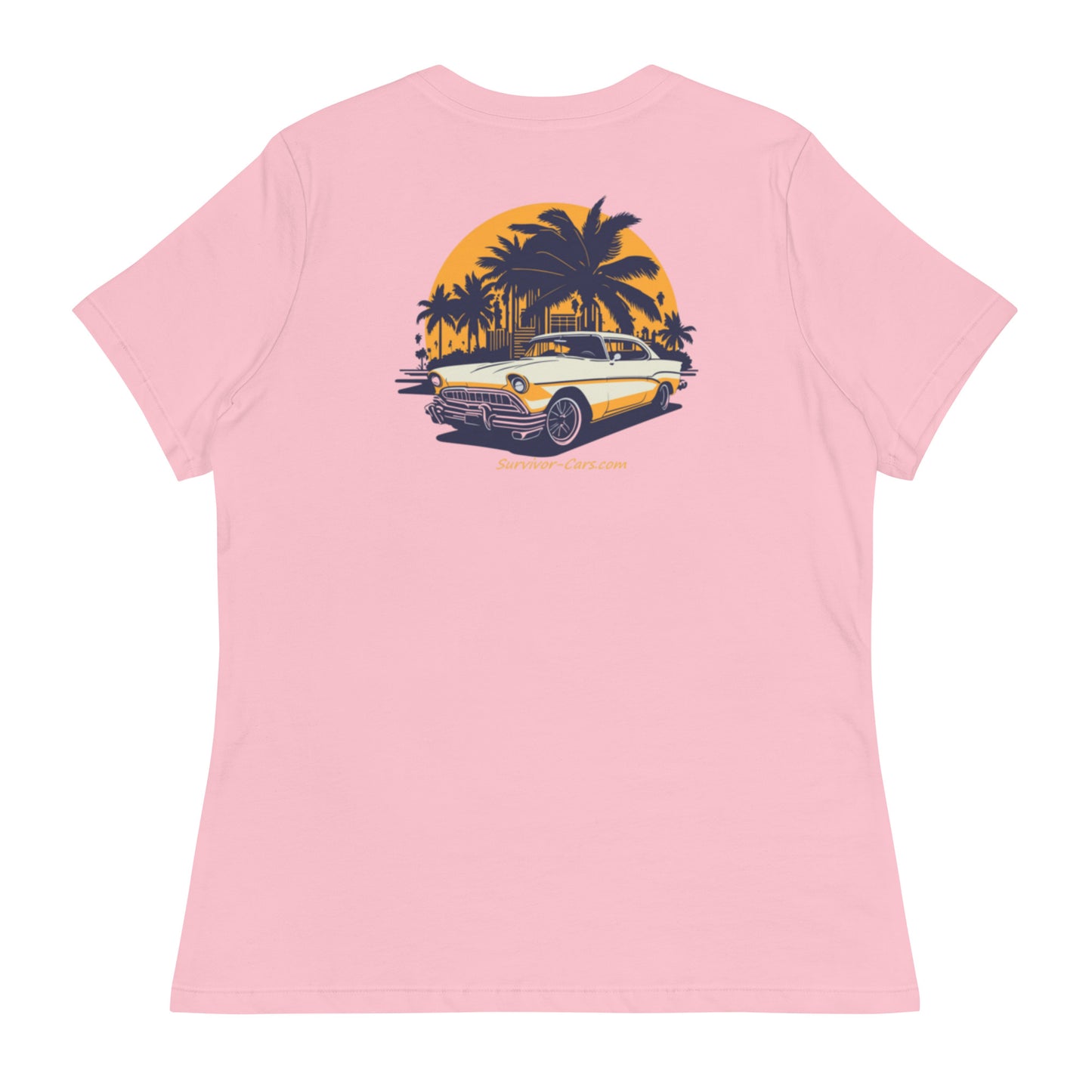 Classic Car Skyline Palm Trees Women's Relaxed T-Shirt