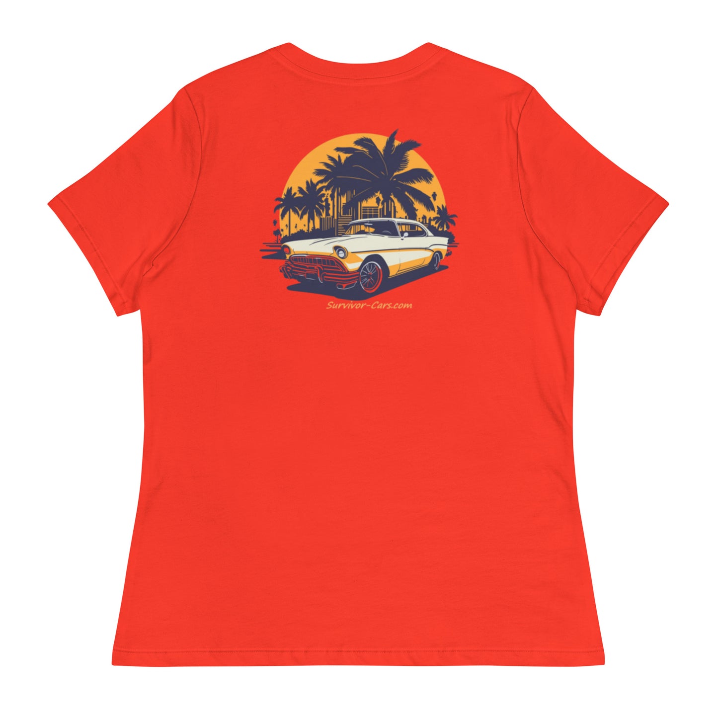 Classic Car Skyline Palm Trees Women's Relaxed T-Shirt