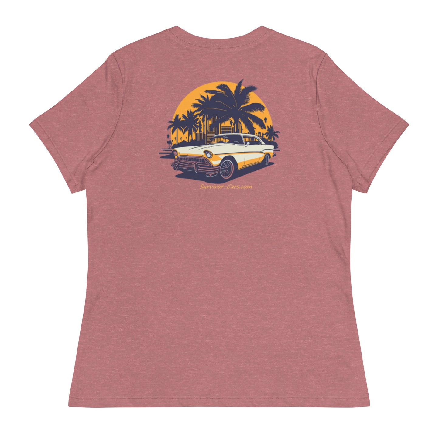 Classic Car Skyline Palm Trees Women's Relaxed T-Shirt