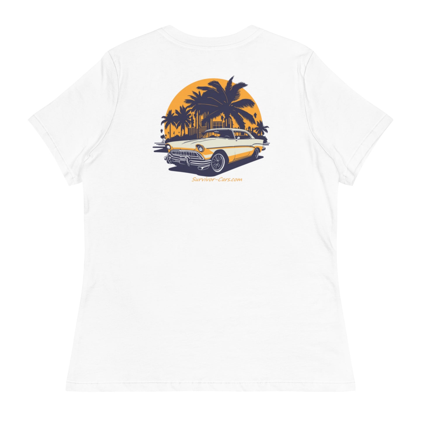 Classic Car Skyline Palm Trees Women's Relaxed T-Shirt